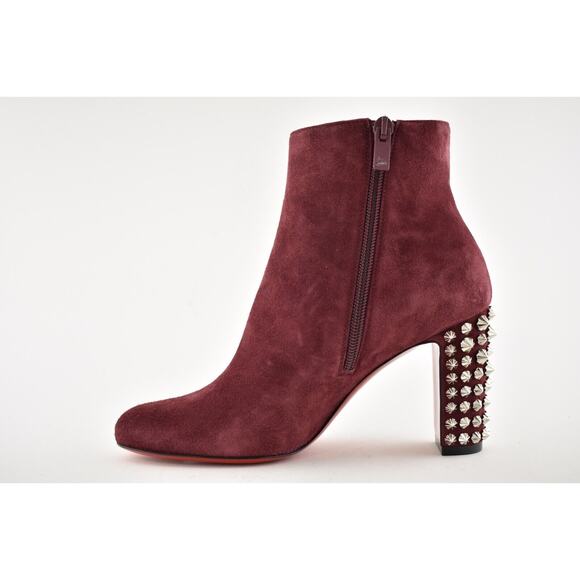 Christian Louboutin Suzi Folk 85 Prunus Red Suede Spike Ankle Heel Bootie 37 - Picture 8 of 12